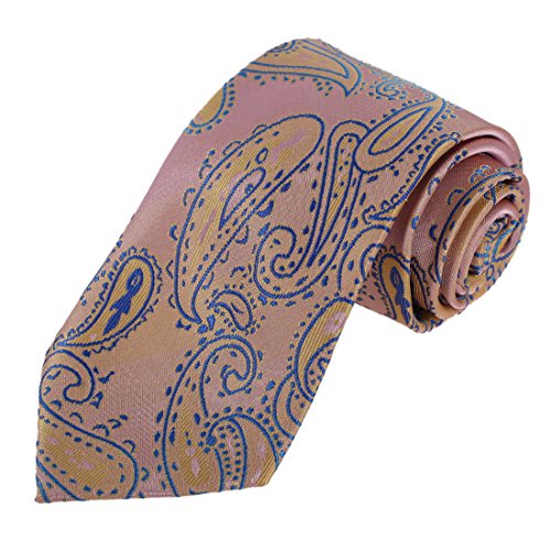 Dan Smith DAA7B25A Pink Blue Paisley Microfiber Necktie Gift For Bridegrooms Tie Fashion Tie