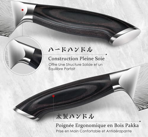 SANMEIHO Professional Kitchen Knife Set 5 Pieces, Japanese Powder Steel 63 HRC, Ultra Sharp Kitchen Knife Set 12°, Natural Wood Handle