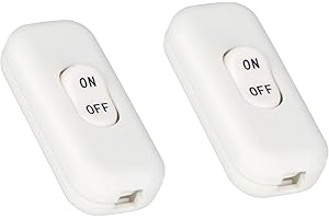 Helunsi Inline Switch 2 Pcs, White Lamp Cord Button in Line Switch, Rated 6A 250V ON Off Electrical Wire Appliance Rocker Swi