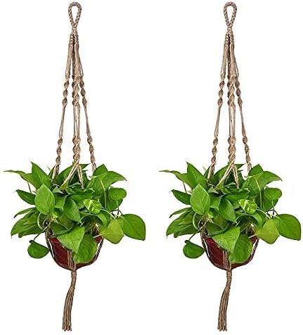 2pcs/set Vintage Plant Hanger Macrame Jute 4 Leg 40" for Indoor Outdoor Ceiling Deck Balcony Round and Square Flower & Plant Pots (2, Jute)