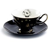 Grace Teaware Witch Crystal Black Gold Tea Cup and Saucer with Gold Trim Halloween