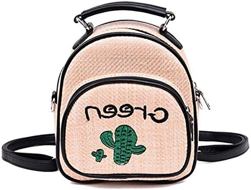 Women Girls Straw Embroidery Backpack Mini Cute Cactus Shoulder Bag Purse School Bag,Convertible Design (Cactus)