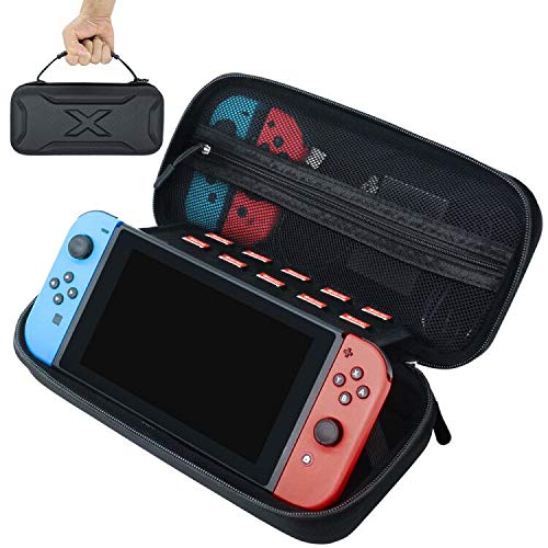 FOJOJO Larger Carrying Case for Nintendo Switch and Charging Adapter - with 20 Game Cartridges, Protective Hard Shell Storage Case for Nintendo Switch Console & Accessories with Holder Design