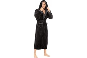 iniber Mens Hooded Robe, Soft Lightweight Plush Robes for Men, Warm Long Fleece Men's Bathrobe with Pockets