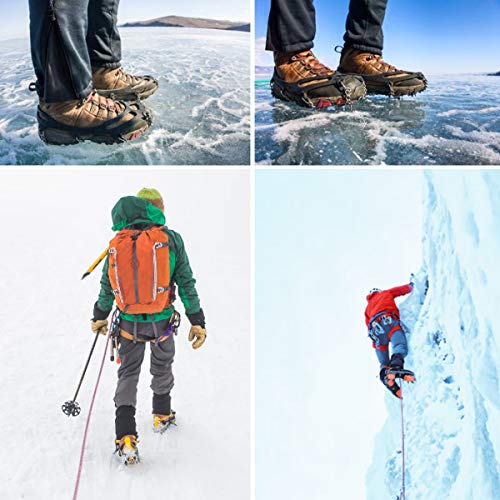 Lamsion Ice Cleats Crampons Traction Snow Grips for Shoes Boots Women Men Anti Slip 19 Snow Spikes for Walking Climbing Jogging Hiking Mountaineering (Black, X-Large) - Thumbnail 4