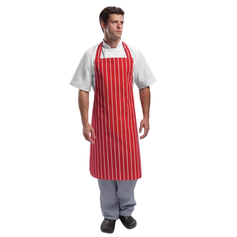 Whites Chefs Clothing A532 Bib Apron with Red and White Stripe, 28" Width, 38" Length