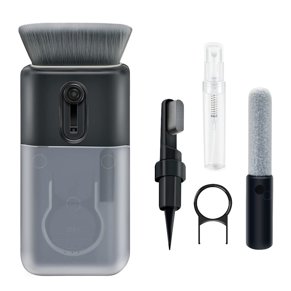 Keyboard Cleaner Kit （6in1）Earphone Cleaner Kit with Brush Spong Pen Nibs for Electronic Cleaning Cellphone Hole Earbuds Monitor (Black)