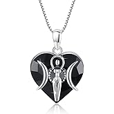 Triple Moon Goddess Necklace 925 Sterling Silver Black Heart Crystal Pagan Wiccan Magic Amulet Pendant Jewelry Birthday Gifts for Women
