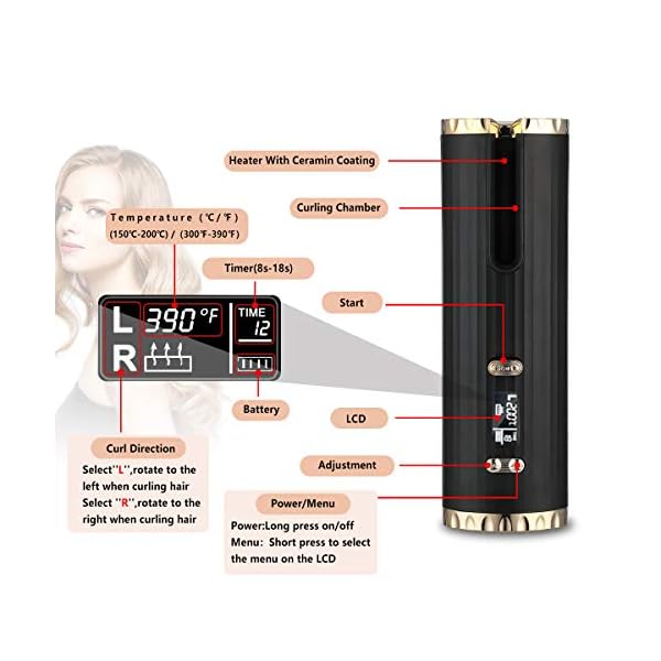 Cordless-Automatic-Curling-Iron-Auto-Curling-Iron-with-LCD-Display-Adjustable-Temperature-Timer-Portable-Ceramic-Hair-Curler-USB-Charging-and-Rechargeable-Black Cordless Automatic Curling Iron, Auto Curling Iron with LCD Display Adjustable Temperature & Timer, Portable Ceramic…