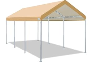 ADVANCE OUTDOOR Adjustable 10x20 ft Heavy Duty Carport Car Canopy Garage Boat Shelter Party Tent, Adjustable Peak Height from 9.5ft to 11ft, Beige