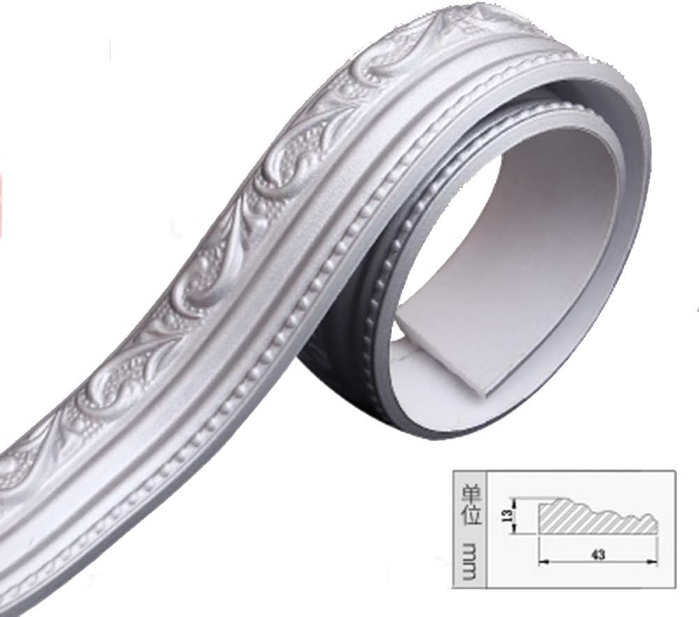 AOGHO Rubber Seal Foam Tape Foam Seal Strip, European Retro Plastic Decorative Plaster Line, Mirror Border Trim Strip,Silverb,500 * 4.3 * 1.3CM [Energy Class A]