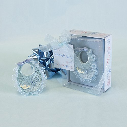 Lunaura Baby Keepsake - Set of 12 Baby Bib With Thank You Card Favors - Blue, Set of 12