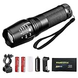 LED Tactical Flashlight T6 - High Lumen, Zoomable, 5 Modes, Water Resistant, Handheld Light - Best Camping, Outdoor, Emergency, Everyday Flashlights (Black SET)