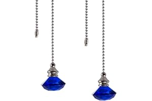 LONGSHENG Ceiling Fan Pull Chain Set - 2 pieces Blue Diamond Fan Pull Chains 20 Inch Ceiling Fan Chain Extender with Chain Connector Home Wedding Decor Ornament Pendant