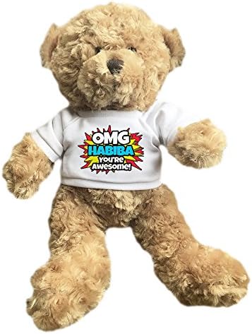 Fresh Publishing Ltd Habiba, Personalised Name, Teddy Bear.... 'OMG Habiba You're Awesome!', Fun Comic Art Design,, Cuddle Soft, Seated Height 23cm Approximately.