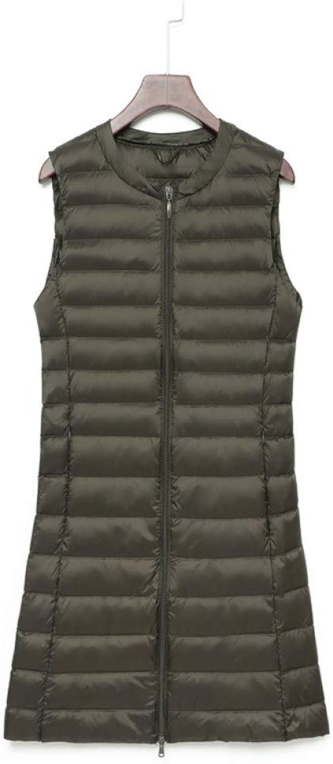 Women's Light Gilet Long Down Vest Jacket Lining Warm Button Zip Pocket