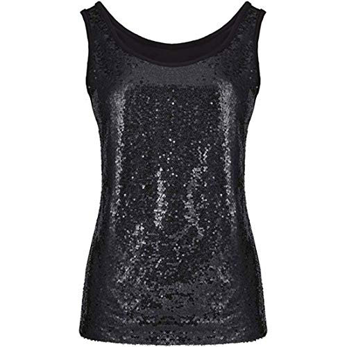 DaoAg Women's Sequin Tank Tops Sleeveless Round Neck Glitter Camisole Shimmer Vest (Black, L) - Thumbnail 2