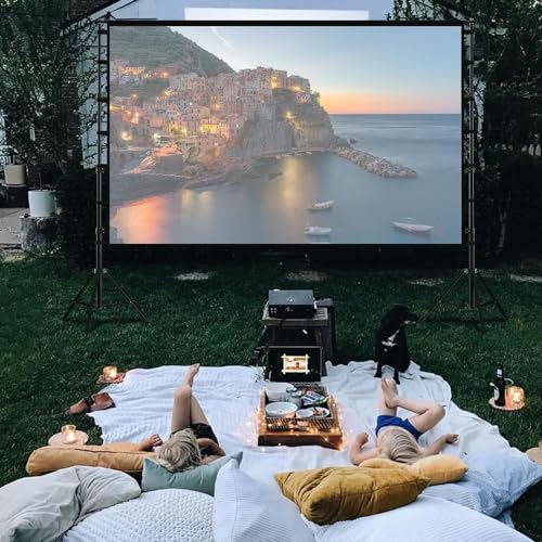 GOGOBAO Projector Screen with Stand,100/120/150 inch Outdoor Projector Screen Portable Indoor Projection Screen 16:9 4K Rear Front Movie Screen with Carry Bag for Home Backyard Theater (150 inch)