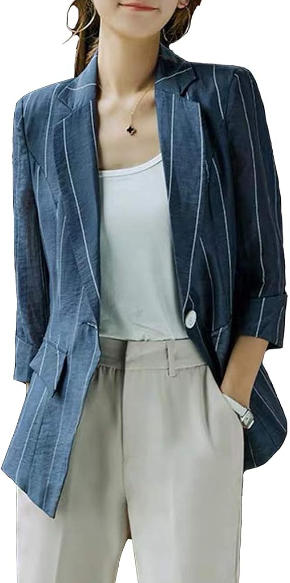 Amazon ファションヤ テーラードジャケット レディース スーツ 一つボタン テーラード ブレザー S 3xl ストライプ 春夏秋 ビジネス フォーマル オフィス 通勤 おしゃれ 入学式 入園式 卒業式 コート ジャケット 通販