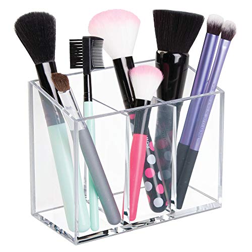 mDesign Self Adhesive Vanity Cosmetic Organizer for Hair Care, Jewelry, Makeup - Pack of 3, Clear