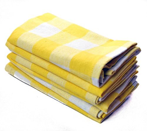 Lighthouse Checkered Cloth Napkins 14" x14" Cotton Yellow Checked 6 Pack