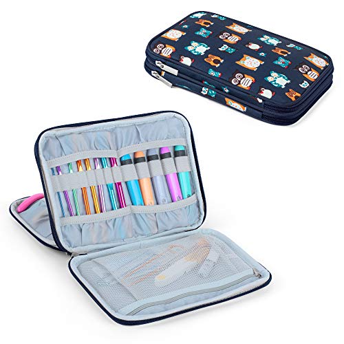 Teamoy Crochet Hook Case for Swing Crochet Hooks, Lighted Crochet Hooks, Kniiting Needles (up to 8"), Storage Bag for Crochet Hooks and Accessories, Owls