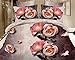 Hmlover Flower Print 3D Polyester Bedding Sets Duvet Cover Sets 4 Pcs, 1 Duvet Cover, 1 Bedsheet, 2 Pillowcases, Romantic Rose Pink