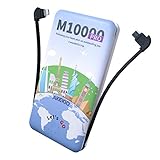 AKEKIO Power Bank 10000mAh, Portable Charger with Built-in Lightning Cable and Micro USB   Cable,External Battery for iPhone Samsung Galaxy and More