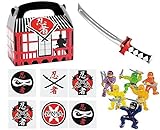 144 pc Ninja Warrior Kid's Party Favor Bundle Pack (12 Treat Boxes, 12 Inflatable Swords, 48 mini figures toys, 72 tattoos)