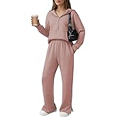 Pink Queen Women's 2 Piece Lounge Sets Half Zip Hooded Sweatshirt and Wide Leg Sweatpants Sweatsuit Tracksuit Matching Set