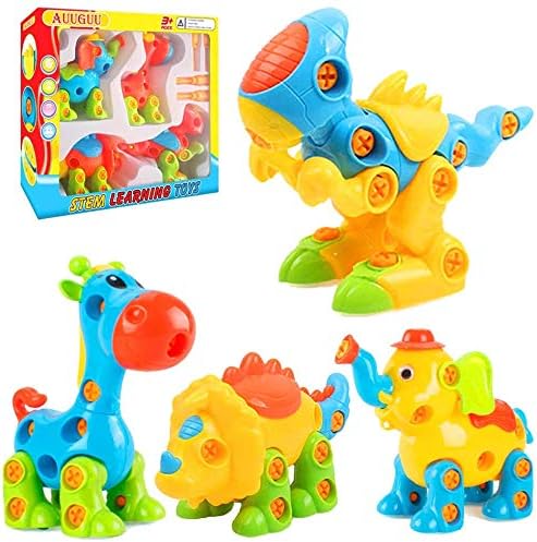 AUUGUU STEM Learning Play Set, Take Apart Toys of Dinosaur for Kids Birthday Party, Christmas, Preschool, Educational Gifts for 3 4 5 Year Old Boy Toddler (140 Pieces)