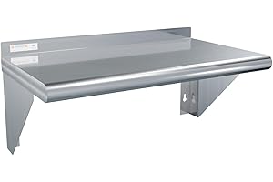 STABLEINK Stainless Steel Shelf 14x24 Inches, Heavy Duty Commercial Shelves with 2 Brackets Wall Mount Metal Shelving for Res