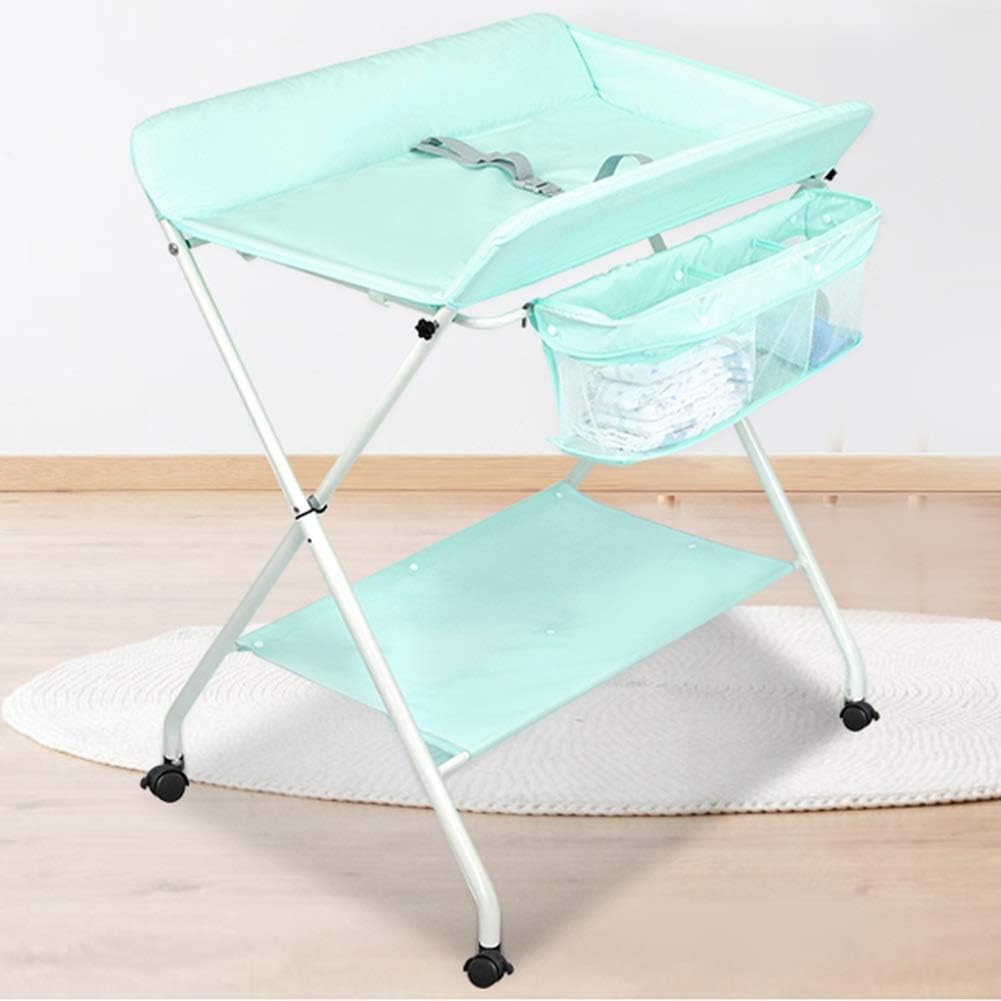 WZHIJUN Baby Changing Table Adjustable Foldable With Casters 3 Colors (Color : Green)