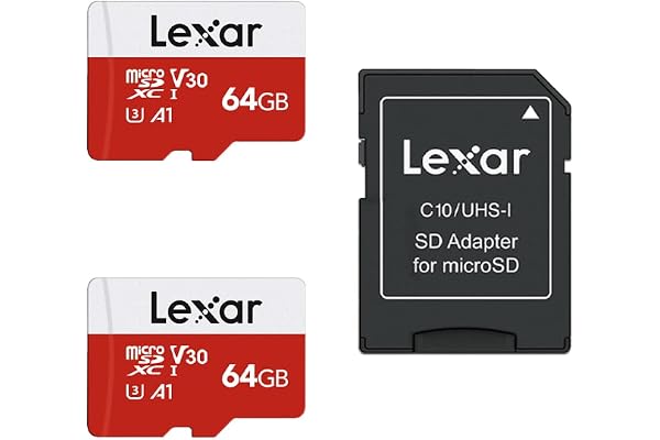 Lexar 64GB Micro SD Card 2 Pack, microSDXC UHS-I Flash Memory Card with Adapter - Up to 100MB/s, U3, Class10, V30, A1, High Speed TF Card (2 microSD Cards + 1 Adapter)