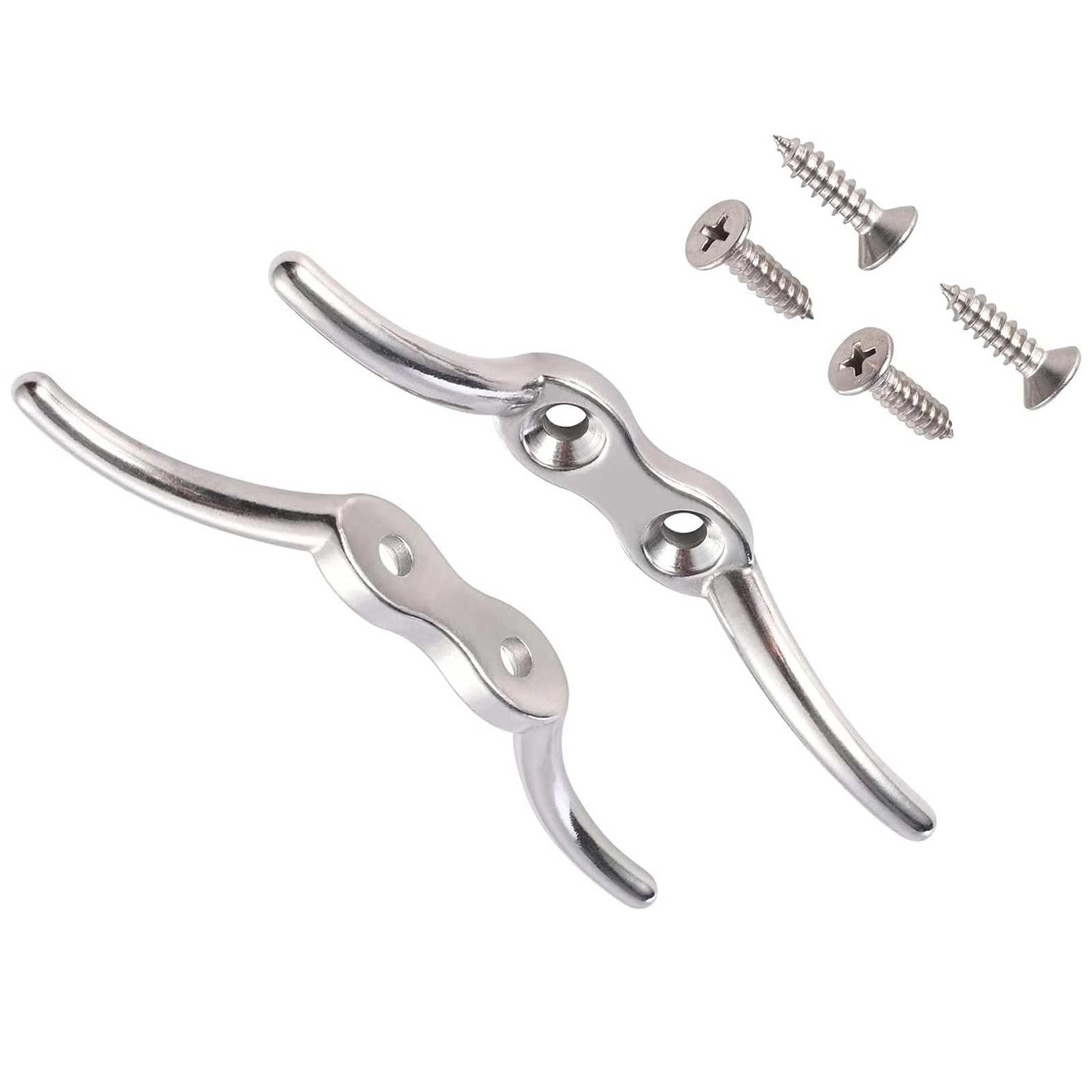 JYTDBCS 4.3 Inch 2 Pcs Heavy Duty Cleat Hooks, 304 Stainless Steel Blind Cord Cleat Hook with Mounting Screws, Flagpoler Rope Cleat Hook Boat Mooring Accessories for Boats Yachts, Flagpole