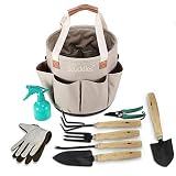 scuddles Garden Tools Set - 9 Piece Heavy Duty Gardening Tools with Storage Organizer, Ergonomic Hand Digging Weeder, Rake, Shovel, Trowel, Sprayer, Gloves Gift for Men & Women (Bucket)