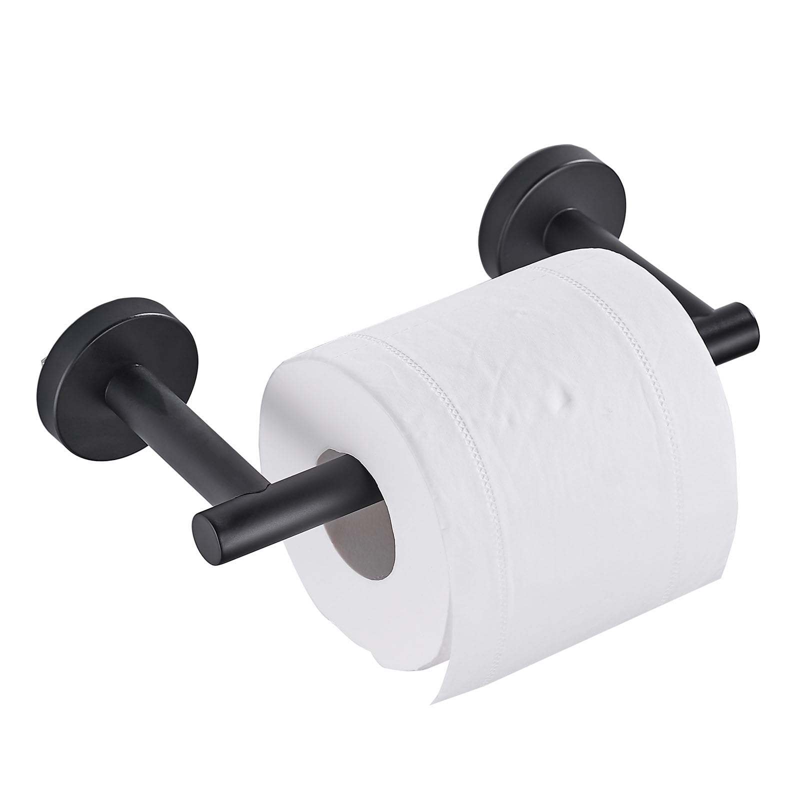 Toilet Paper Holder Pivoting Round Toilet Roll Holder for Mega Roll Modern Stainless Steel Metal Tissue Roll Hangers Tp Holder Storage Wall Mount Bathroom Accessories (Matte Black)