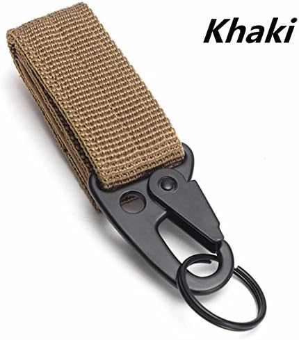 (KHAKI)Outdoor Camping Military Tactical Nylon Belt Metal Hanging Carabiner Backpack Hook Clasp Survival Gear keychain outdoor tools