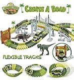 Dinosaur Park Toys for Kids, Build and Create a Road in Jurassic World Fallen Kingdom, Slot Car Flexible Race Track with Bridge and 2 Dinos, Perfect Toy Gifts for 3 4 5 6 Year Old Boys Girls Kids