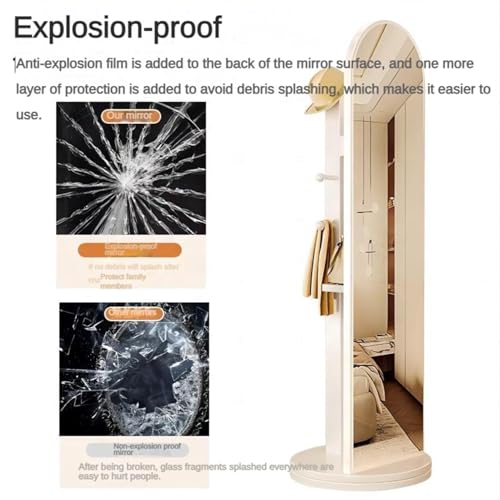 Full length mirror, HD 360° Rotating Floor Standing Rounded Mirrors with Coat Hanger & Shelf, Fitting Mirrors, Wooden Rotatable Mirror, Living Room Entrance Dressing Mirror (Style-C1)