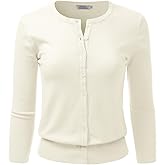 danibe Women's 3/4 Sleeve Crewneck Button Down Knit Sweater Soft Cardigan (S-XXL)