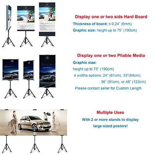 TheDisplayDeal TM Tripod Double-Sided Stand for Banner and Board Sign, Adjustable Size up to 71"H X 36"W (Stand+4Rods-36") - Thumbnail 3