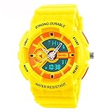 Fanmis Children Boys Girls Sporty Design Multifunctional Analog Digital Waterproof Wrist Watch Yellow