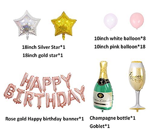 Sharlity Champagne Birthday Balloon Set Bottle Goblet Stars Balloons with Paper Tassels and Air Pump for Birthday Party Decoration