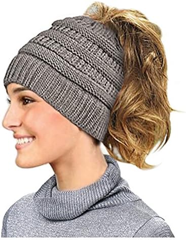 Proboths Knit Hat, Fashion Outdoor Winter Stretch Cable Knit Hat Bun Ponytail Beanie Cap Deep Gray