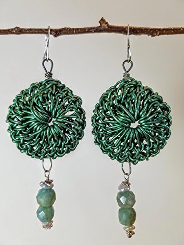 Sea Green Leather Rosette Earrings on Titanium Hoop with Faceted Aquamarines, Keishi Pearls &amp; Sterling Beads on Sterling Silver Earwires - 100% Handmade