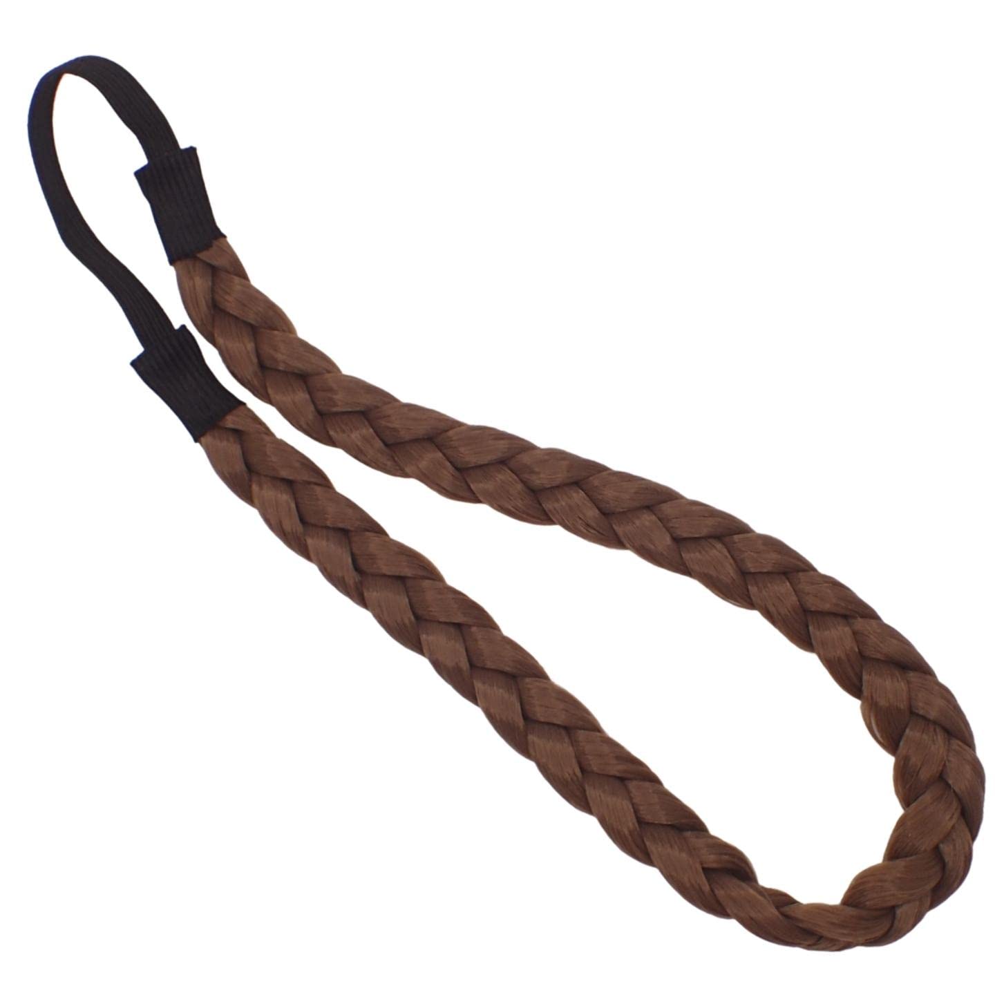 Topkids Accessories Synthetic Hair Elasticated Headbands for Women & Girls, School or Work Headband, Natural-Look blonde & Brunette Hair Bands for Ladies, Braided Faux Hair (Brunette Braid)