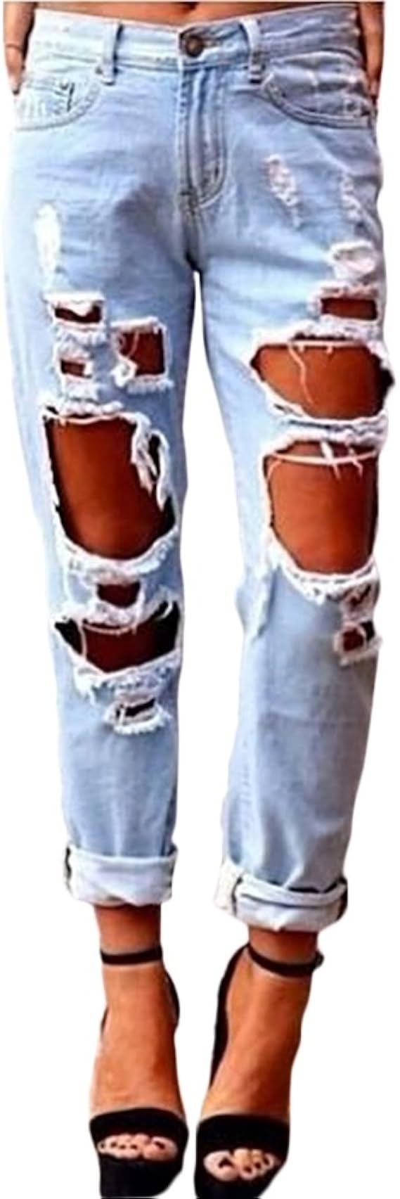 Women's Big Ripped Jeans Casual Faded Ultra Broken Destroyed Denim