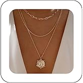 Andelaisi Boho Layered Disc Coin Choker Necklace Gold Crystal Coin Pendant Necklace Vintage Medallion Coin Necklace Chain Multilayer Rhinestone Coin Disc Necklace Jewelry for Women