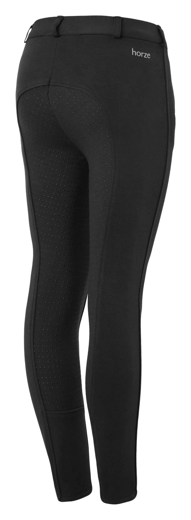 Horze Junior Active Silicone Grip Full Seat Riding Breeches With Zipper Pockets And Elastic Leg Bottom, Black, 160
